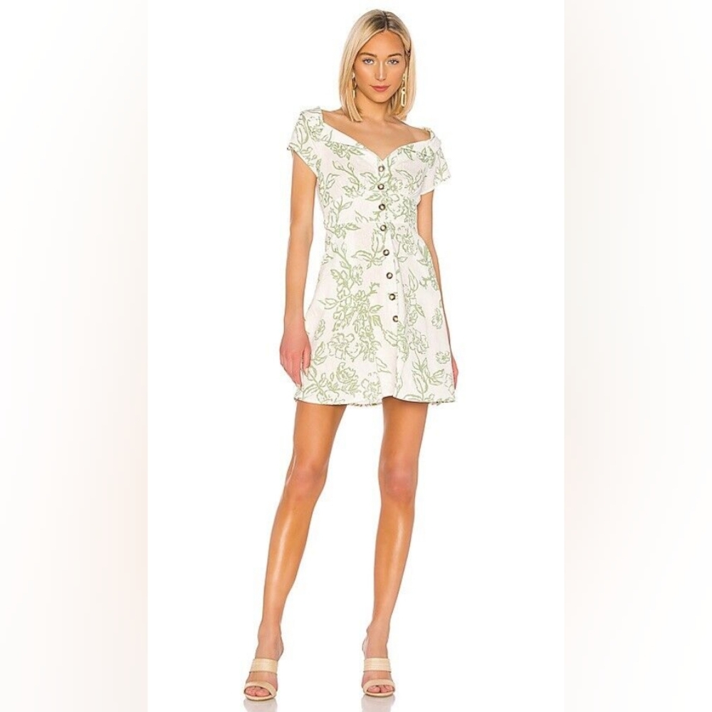 Free People White and Green Mini Dress